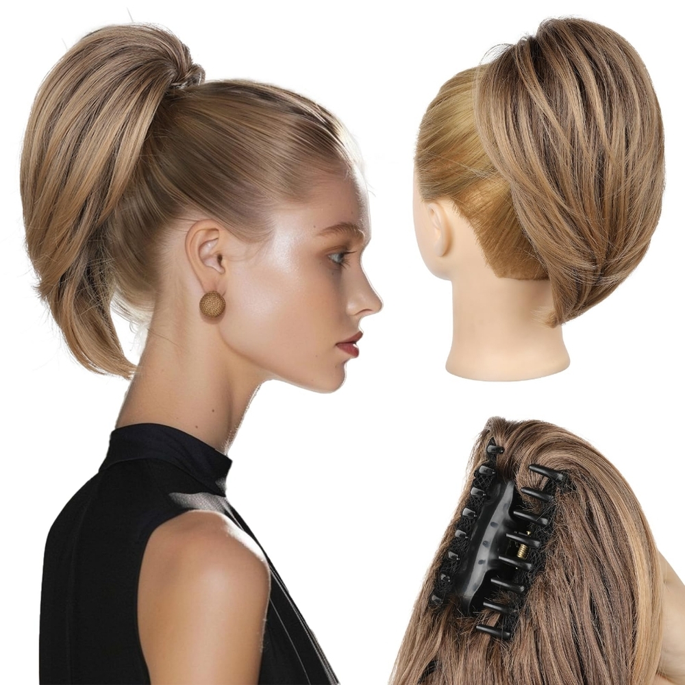 Ponytail Extension, 10"‎ Short Claw Clip in Ponytail Hair Extensions Messy Bun .